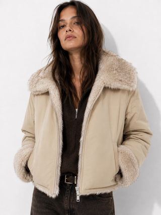 Dumbo Reversible Faux Fur & Leather Bomber Jacket Fur Jacket