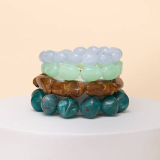 4 PC Multi Shape Marbled Stone Bead Stretch Bracelet Set