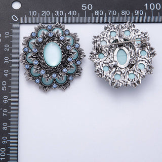 Vintage Antique Silver Flower Brooch Aqua Blue Turquoise Crystal Pin | BH-002