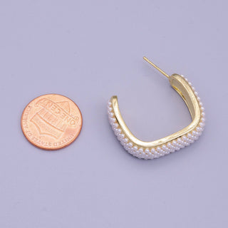 16K Gold Filled Pearl Lined Boxy C-Shaped Hoop Earrings