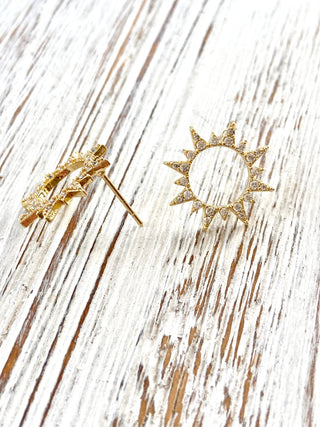 Sun earrings, crystal, boutique,salon, trendy, sunshine,: Silver