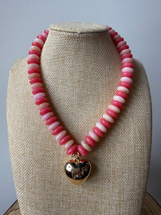 Semi Stone Bubble Necklace with Heart