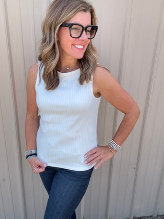 Sleeveless High Boatneck Knit Top - Snow