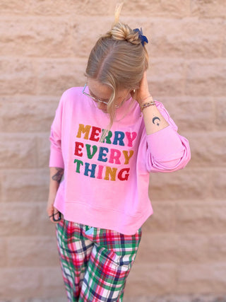 "MERRY EVERYTHING" RELAXED SWEATSHIRT,CANDY PINK