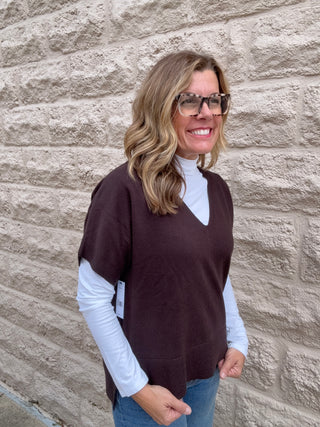 Short Sleeve Vneck Dolman Popover Sweater - Java