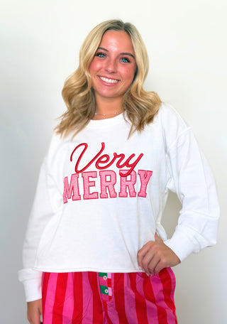 "VERY MERRY" LOUNGE SWEATSHIRTS,IVORY