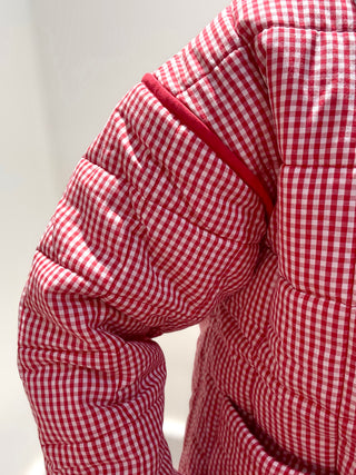 Buttoned Quilted Puffer Jacket Red