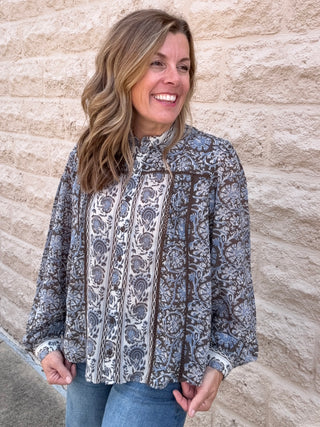 Brown & Light Blue Top by Dex
