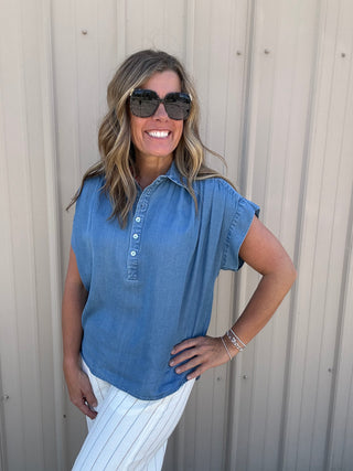 Popover Shirt With Shirring Sunlit Blue by Liverpool