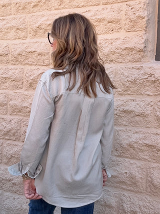 Taupe Stripe Button Down Shirt by Dex