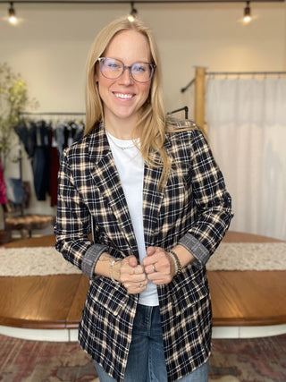 Boyfriend Blazer Navy Tartan