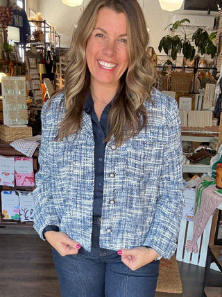 Button Front Boxy Shacket Blue