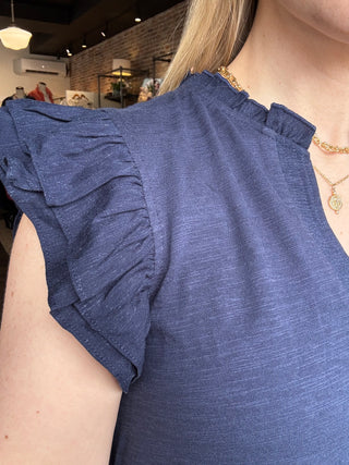 Nina Navy Flutter Sleeve Top