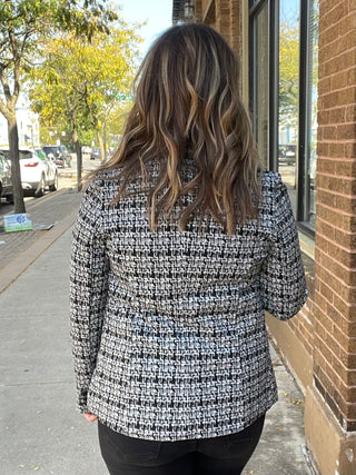 Fitted Blazer in Black & Gray Plaid