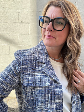 Button Front Boxy Jacket Blue