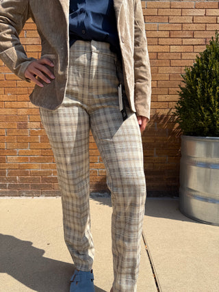 High Rise Kelsey Taupe & Blue Plaid by Liverpool