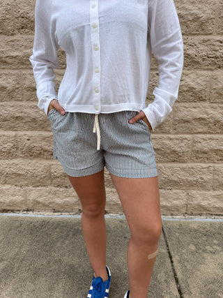 Navy Gingham Drawstring Shorts