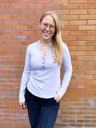 Washed Thermal Henley Top Ice Blue