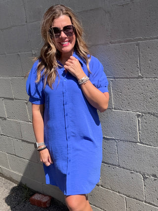 Royal Blue Summer Puff Sleeve Dress