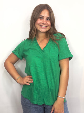 V-Neck Short Sleeve Top Green