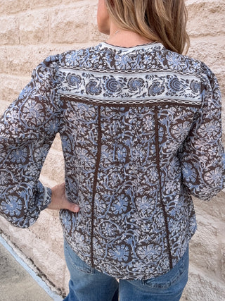 Brown & Light Blue Top by Dex