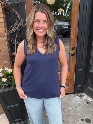 Smocked Sleeveless Navy