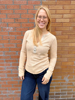 Washed Thermal Henley Top Sand