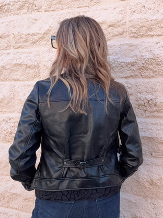Zip Front Moto Jacket with Buckle - Black by Liverpool