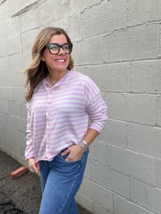 Striped Pink & Warm White Cardigan
