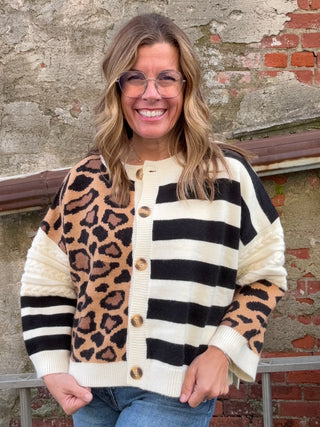 Bold Stripe and Leopard Cardigan