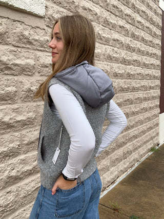 Hooded Boucle Vest - Grey by Dex