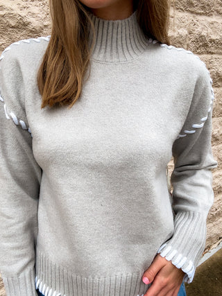 Stitch Trim Mockneck Sweater by Dex