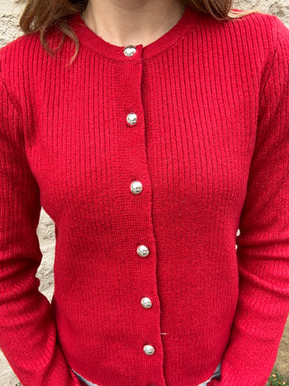 Button Down Cardigan - Lust Red by Dex