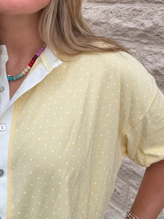 Relaxed Fit Polka Dot Button Front Top Butter