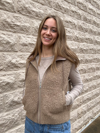 Hooded Boucle Vest - Beige by Dex