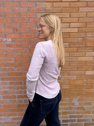 Washed Thermal Henley Top Lavender
