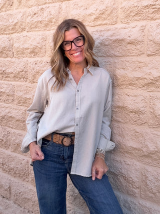 Taupe Stripe Button Down Shirt by Dex
