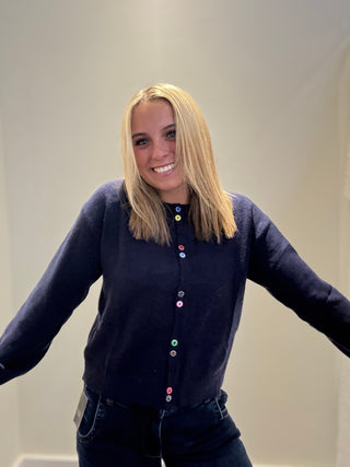 Long Sleeve Buttoned Cardigan Navy