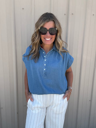 Popover Shirt With Shirring Sunlit Blue by Liverpool