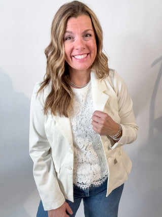 Peplum Blazer in Whipped Cream by Liverpool