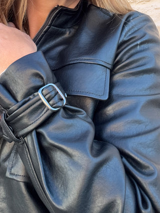 Zip Front Moto Jacket with Buckle - Black by Liverpool