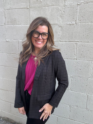 Boyfriend Blazer Black on Black Plaid by Liverpool
