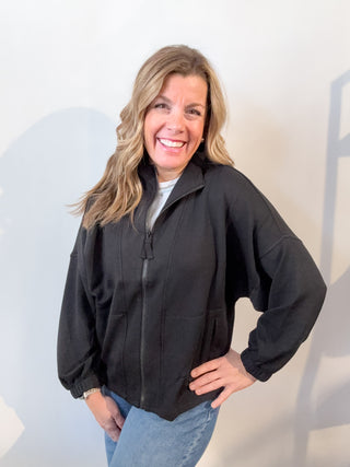 Zip Up Funnel Neck Cloud Fabric Jacket Black by Liverpool