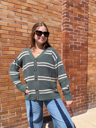 Boyfriend Striped Cardigan Hunter