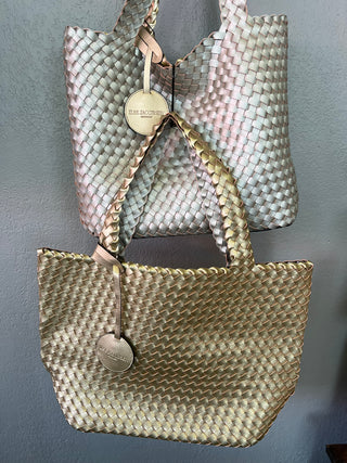 Reversible Braided Tote in Platino/Silver