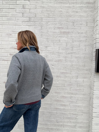Denim Trim Sweater Shirt - Lt Grey/Denim by Dex