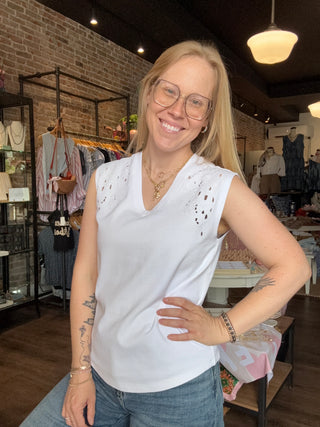 Cap Sleeve Dolman with Eyelet Detail