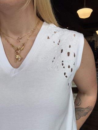 Cap Sleeve Dolman with Eyelet Detail