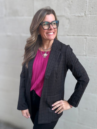 Boyfriend Blazer Black on Black Plaid by Liverpool