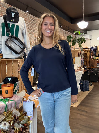 Long Sleeve Knit Top Dark Navy